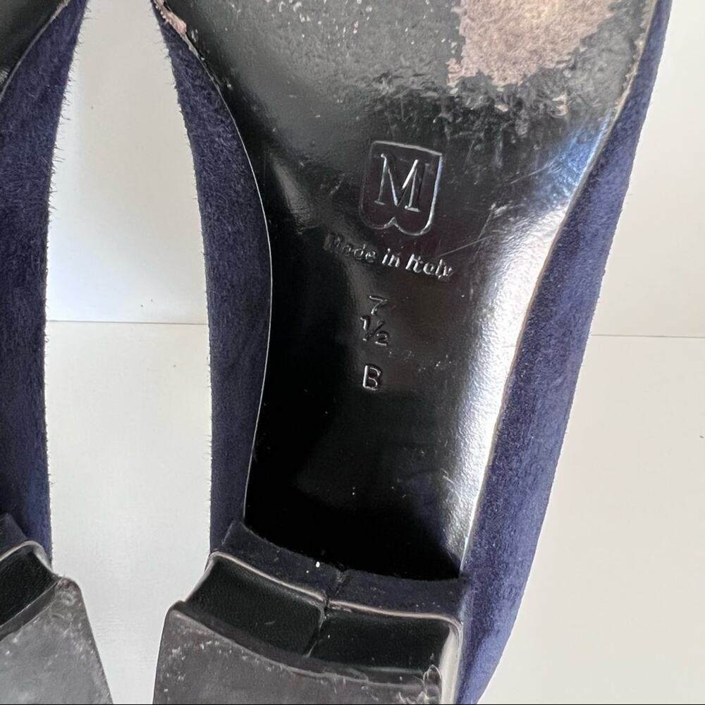 Bruno Magli Classic Suede Block Leather‎ Chunky Navy Heels Pumps - Picture 11 of 12